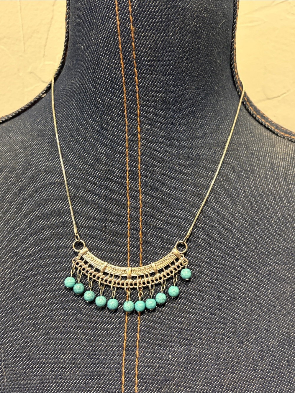 Boho Turquoise Bead Drop Necklace
